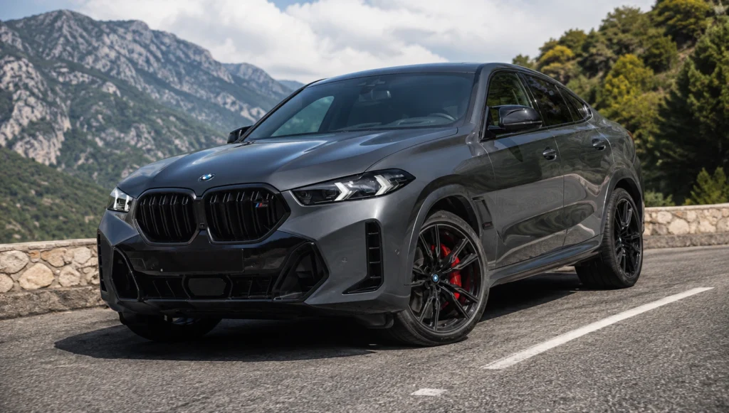BMW X6 in dark gray on a scenic mountain road