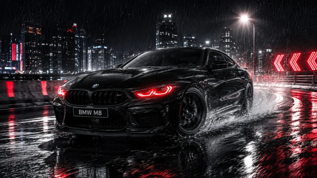 Rain-Slick BMW M8 Night Drift