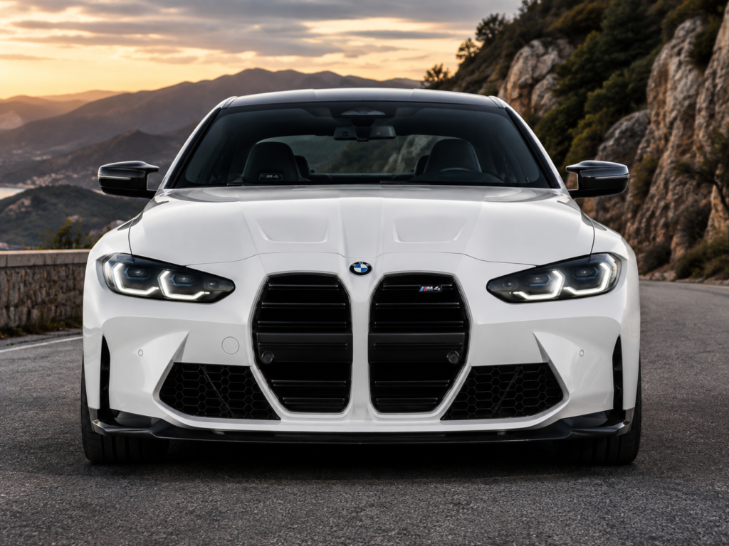 2026 BMW M4 front view on mountain road