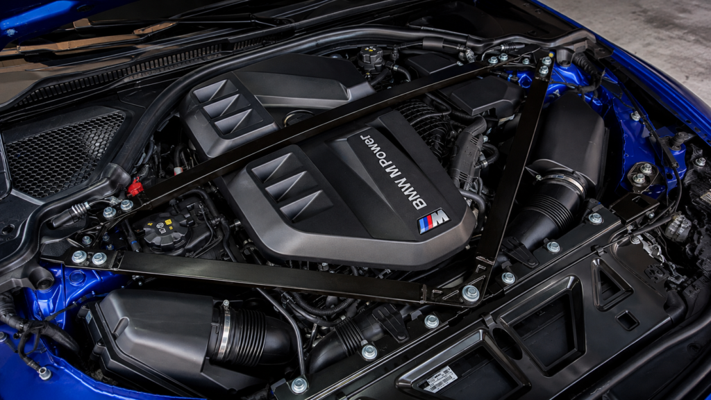 BMW M3 engine bay with M Power engine cover